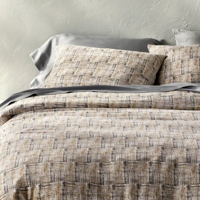 Full/Queen Heavyweight Linen Blend Duvet Cover and Sham Set Grid Print - Casaluna™
