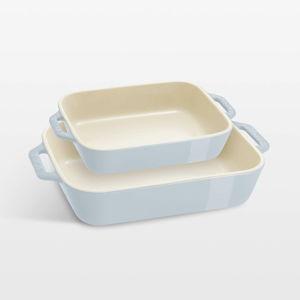Staub Pastel Blue 2-Piece Rectangular Baker Set + Reviews | Crate & Barrel