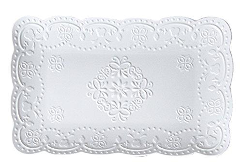 Jusalpha Fine China Rectangle Embossed Lace Plate-1 Piece (12 Inches, White)