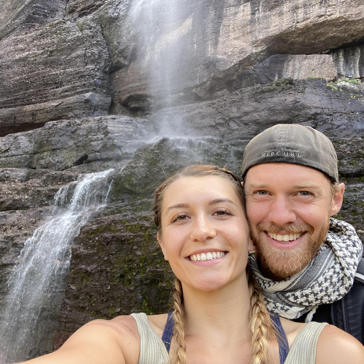 One of our first photos together in Telluride, CO in September 2022. This is in front of Bridal Veil Falls.