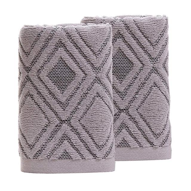 Pidada Hand Towels Set of 2 100% Cotton Diamond Pattern Highly Absorbent Soft Towel for Bathroom 13 x 29.5 Inch (Gray)