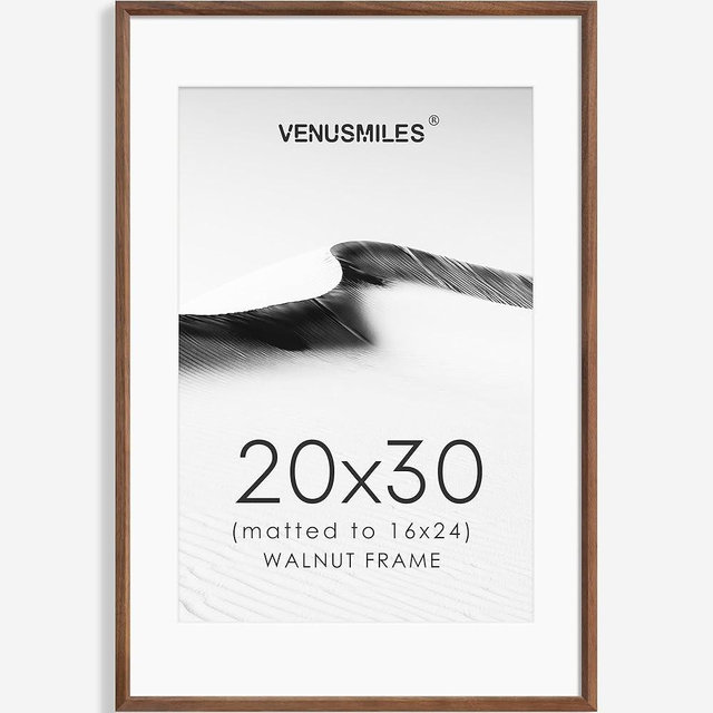 Venusmiles 20x30 Poster Frame Natural Solid Walnut Photo Frames with 16x24 Removable Mat Wall Hanging Large Handcrafted Frame with HD Plexiglass Wall and Tabletop Display Large Picture Frame