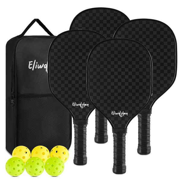 Eliwdshen Pickleball Paddles Set of 2 or 4 with pickleballs and Bag |Rackets are Made to USAPA Standards |Carbon Fiber/3K Fibreglass/Wood| Pickleball Racket Set for Men, Women, Children.