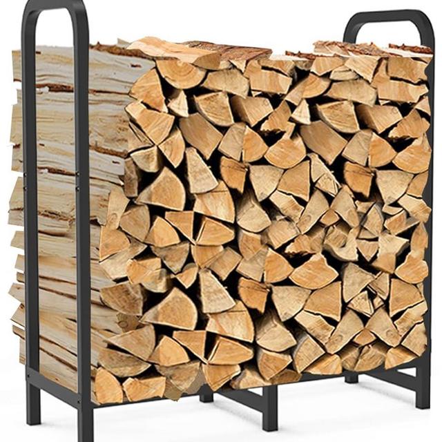 Tikimilor 2.8ft Firewood Rack Holder, Adjustable Heavy Duty Fire Log Stacker Stand for Fireplace，Outdoor Indoor Metal Wood Pile Storage Organizer，Patio Logs Stand tool, Black