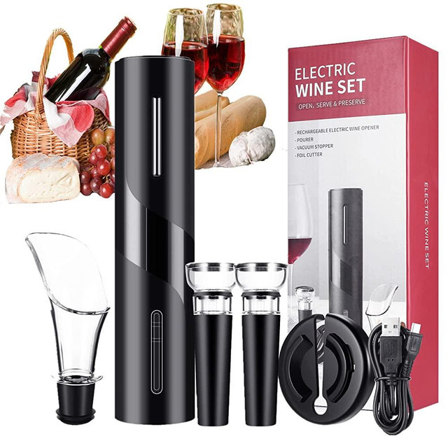 Electric Wine Opener Set ,Wine Bottle Opener Gifts for Home Kitchen,Wine Gifts for Wine Lovers, 5 in 1 Automatic Wine Bottle Opener with Foil Cutter Vacuum Stoppers Pourer