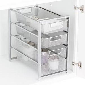 Narrow Platinum Cabinet-Sized Elfa Mesh Drawer Solution