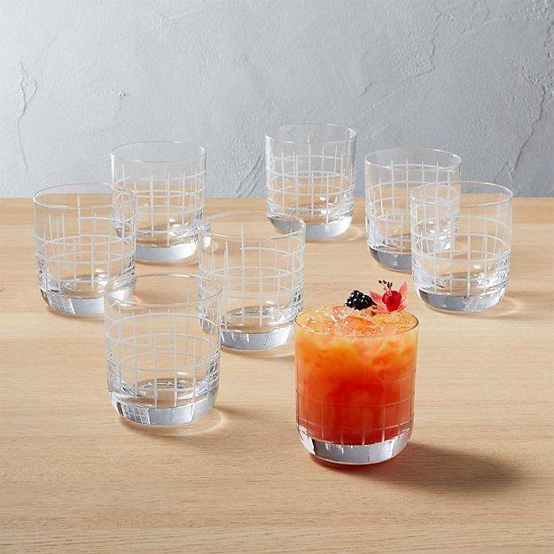 Watson Etched Double Old-Fashioned Glass Set of 8