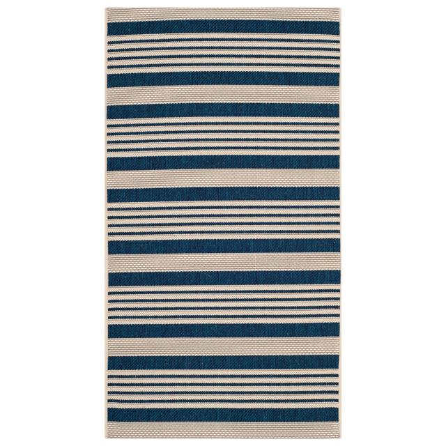 2'7" x 5' Santorini Stripe Outdoor Rug Navy/Beige - Safavieh