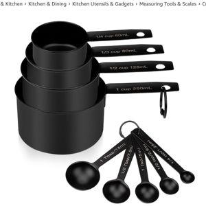 Measuring Cups and Spoons Set of 9, Stainless Steel Measuring cup for Cooking and Baking, Measuring spoons for Dry and Liquid Ingredients (Black)