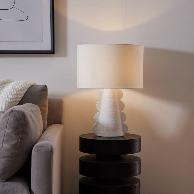 Diego Olivero Ceramic Shapes Table Lamp, 18.5", 9" Shade, White/White Linen,