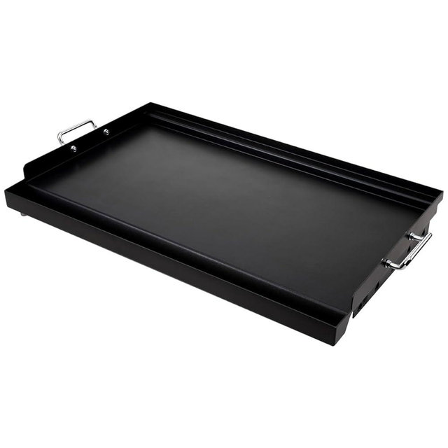 LotFun 25" x 16" Carbon Steel Cooking Griddle for Outdoor Gas Grill, Universal Griddle Flat Top Plate Insert with Grease Groove and Removable Handles for Electric/Charcoal/Gas Grill, Camping,Party
