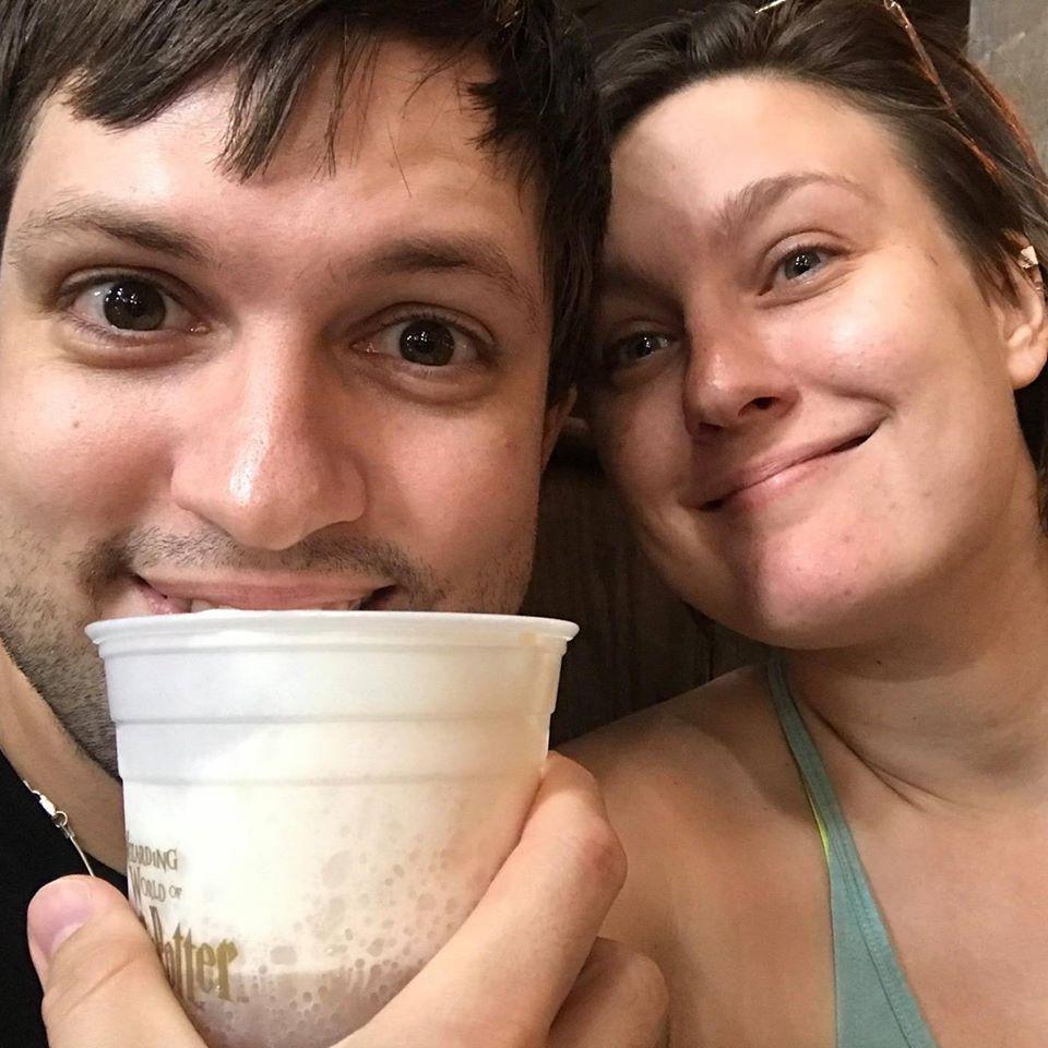Enjoying a butterbeer at the Three Broomsticks at Universal Hollywood.