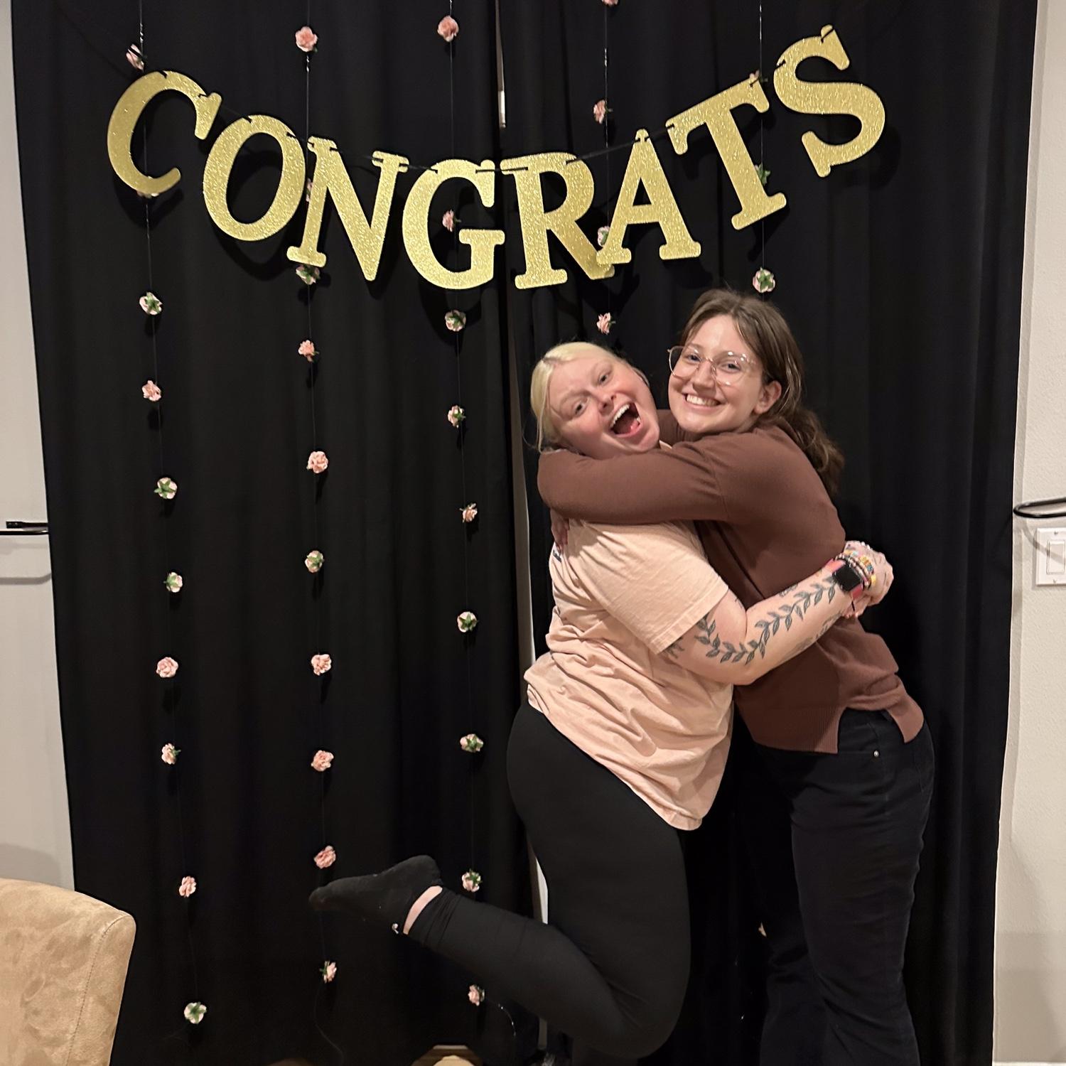 Kate and Kylee decorating for Engagement party!