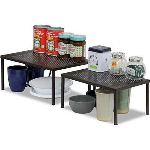 SimpleHouseware Expandable Stackable Kitchen Cabinet and Counter Shelf Organizer, Bronze