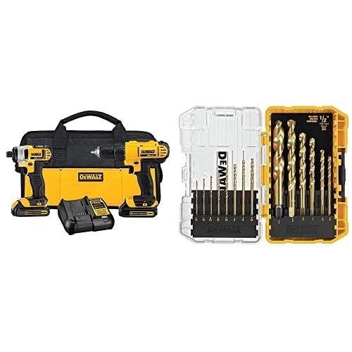 DEWALT DCK240C2 20v Lithium Drill Driver/Impact Combo Kit (1.3Ah) with Titanium Speed Tip Drill Bit Set