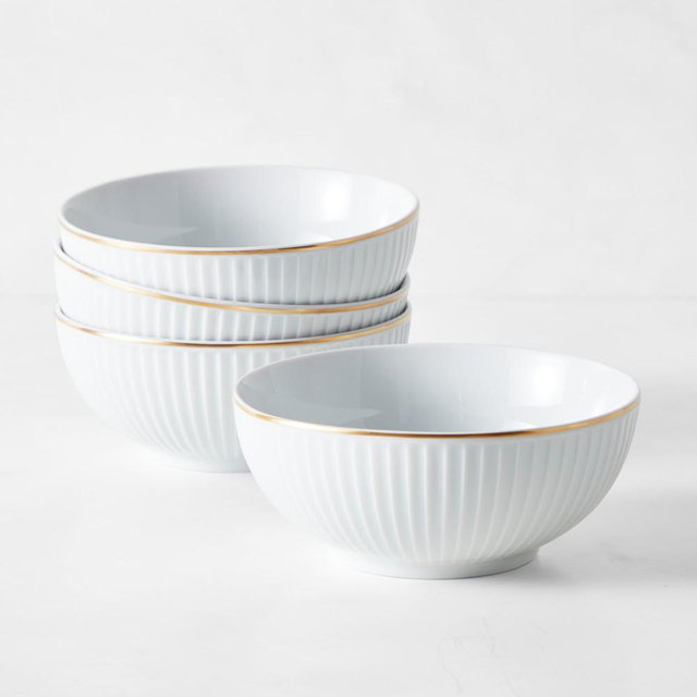 Pillivuyt Plisse Gold Cereal Bowls, Set of 8, Gold Rim