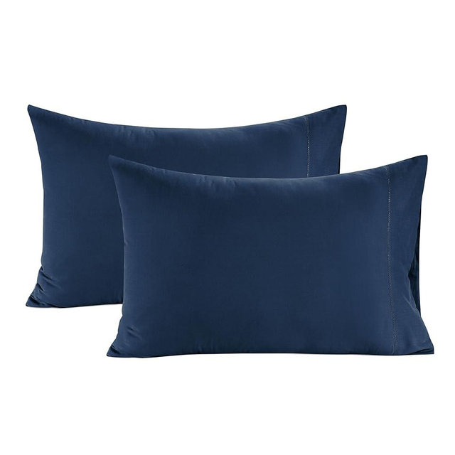 Lane Linen 100% Organic Cotton King Size Pillow Cases Set of 2 (20''x36'') - Certified Organic Cotton Pillowcases - Navy Blue
