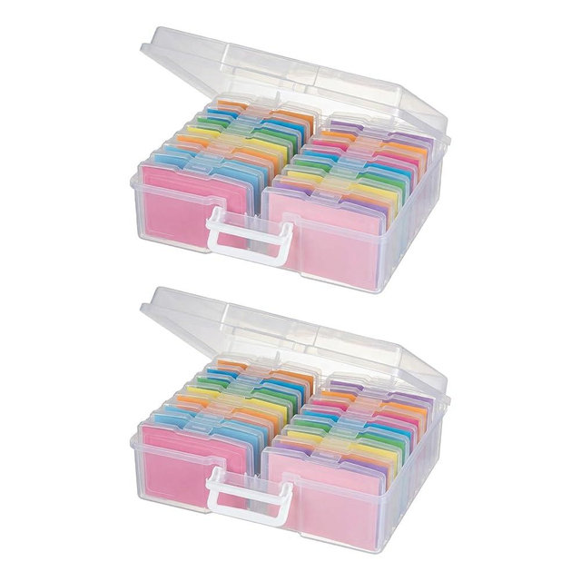 novelinks Transparent 4" x 6" Photo Organizers and Photo Storage Box with Handle, 16 Inner Photo Cases, Portable Picture Organizers & Photo Storage Containers (Clear 2Pack)