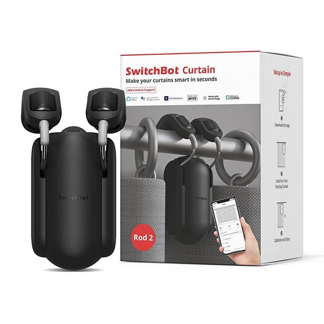[Upgraded Version]SwitchBot Curtain Smart Electric Motor - Wireless App Automate Timer Control, Add SwitchBot Hub Mini to Make it Compatible with Alexa, Google Home, HomePod, IFTTT (Rod 2.0, Black)