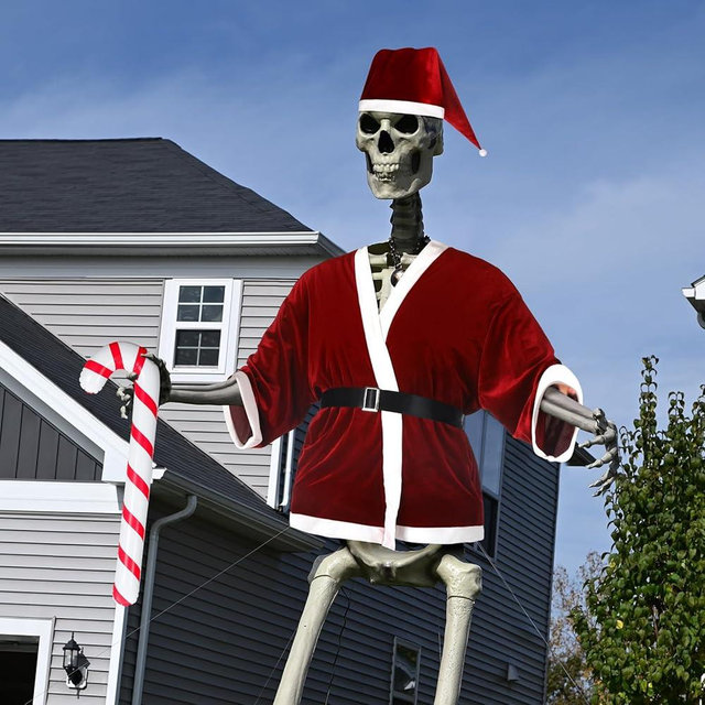 Croloose 12 ft Giant Sized Skeleton Costume Set Christmas Santa Suit and Hat Inflatable Christmas Candy Cane for Garden Lawn Indoor Outdoor Props Decor