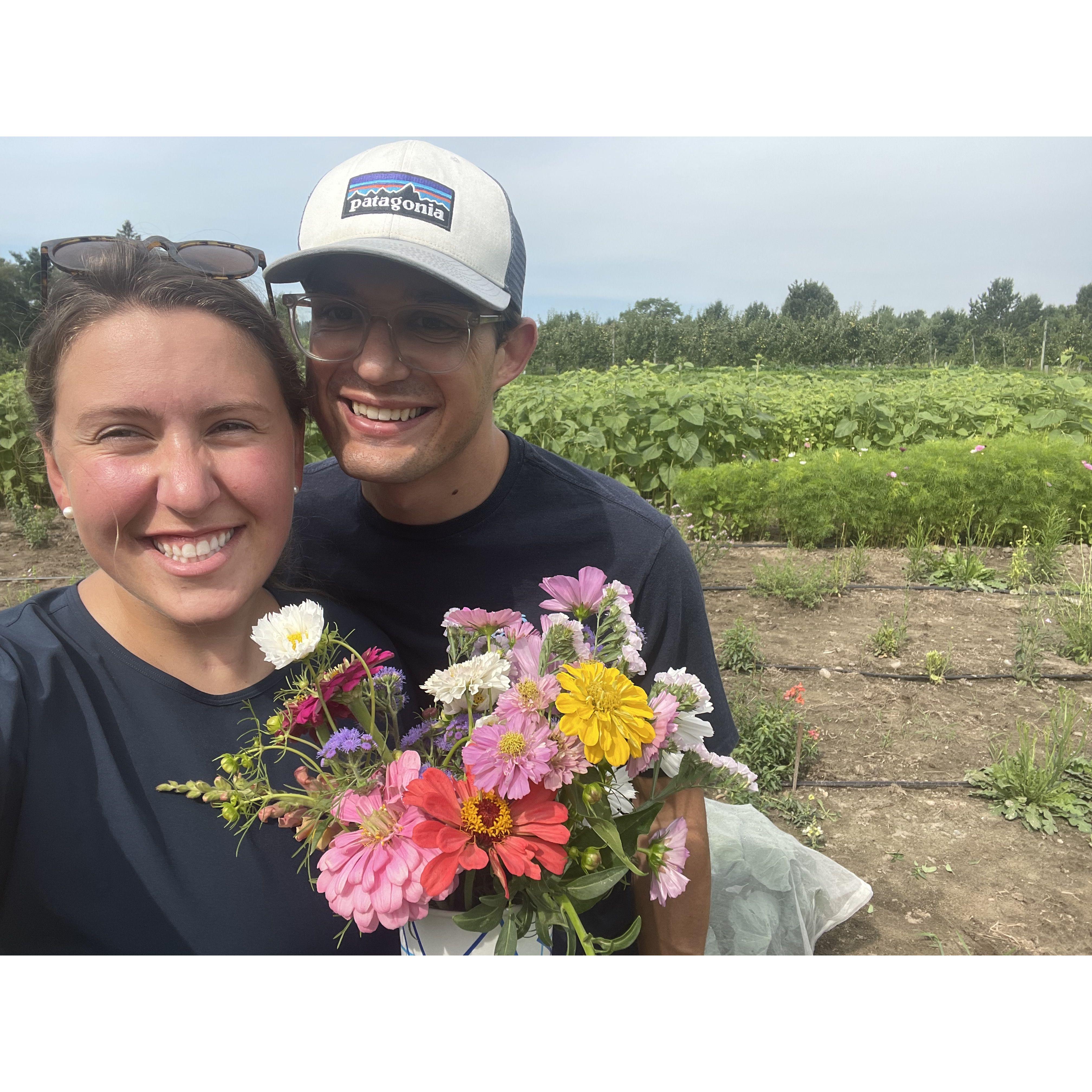 A favorite date near Carrie's family cabin picking blueberries and making a bouquet of cut flowers.