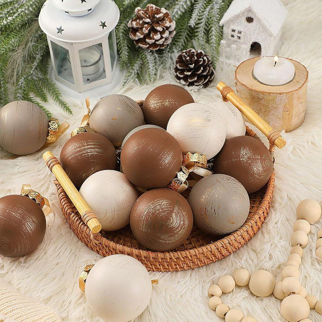 Yunlly 24 Pcs Textured Christmas Ball Ornaments 2.36'' Neutral Christmas Tree Decor Vintage Rustic Hanging Decor Shatterproof Home Ornaments for Xmas Winter Farmhouse Decoration (Classic Color)