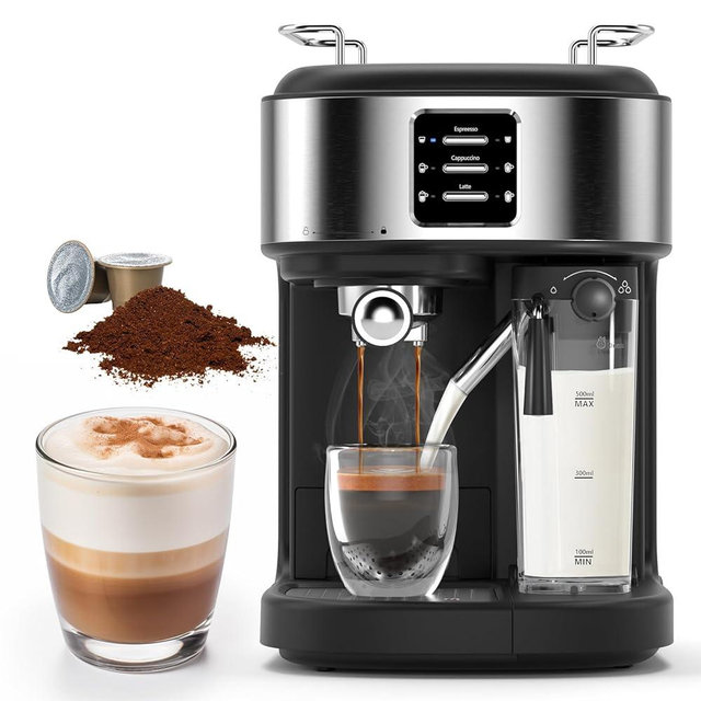 COWSAR 20 Bar Espresso Machine, Cappuccino Machine With Automatic Milk Frother, Latte Machine With Dual Boiler, 57oz Removable Water Tank, Expresso Coffee Machine For Ground Coffee & Capsules