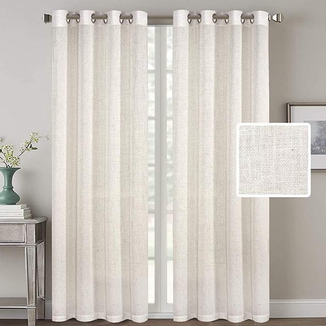 Living Room Linen Curtains Home Decorative Nickel Grommet Curtains Privacy Added Energy Saving Light Filtering Window Treatments Draperies for Bedroom, Ivory, 2 Panels, 52 x 96 - Inch