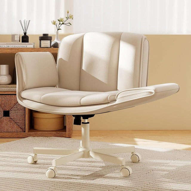 HeroSet Criss Cross Chair with Wheels & Armrests,Comfy Wide Vanity Chair,Scratch-Resistant Pu Leather Cross Legged Desk Chair,Height Adjustable Computer Office Desk Chairs for Home,Makeup,Bedroom