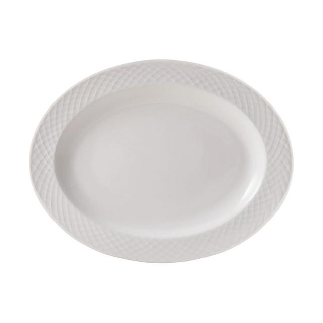 Mikasa Trellis White Bone China Lightweight Chip Resistant Oval Serving Platter, White