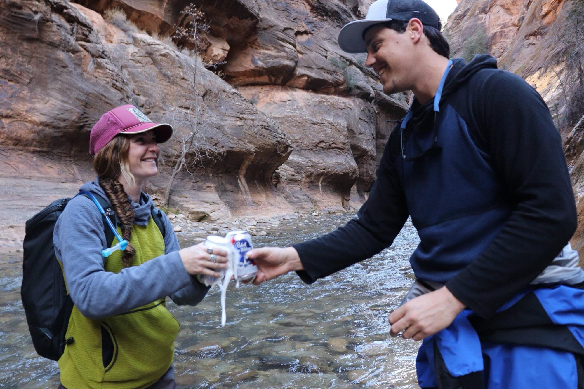 Justin asked two important questions that day:
1) Will you marry me?  2) Do you want to drink a PBR with me?
Tess said, "Hell yes!" to both!