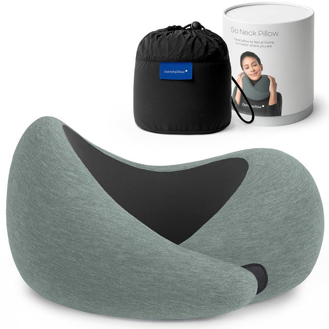 Ostrichpillow Go Neck Pillow, Travel Pillows for Airplanes, Premium Memory Foam Travel Pillow, 360º Ergonomic Design, Asymmetrical Sides, Travel Bag Included, Washable Modal Cover