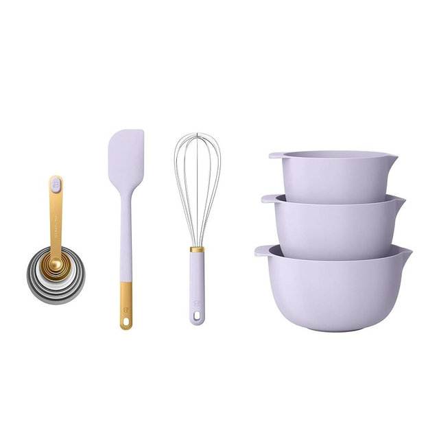 Beautiful 14-Piece Mix & Measure Set, Lavender by Drew Barrymore – Mixing Bowls, Measuring Cups, Measuring Spoons, Nesting Design, BPA-Free, Dishwasher Safe, Kitchen Baking Essentials, Gift Set