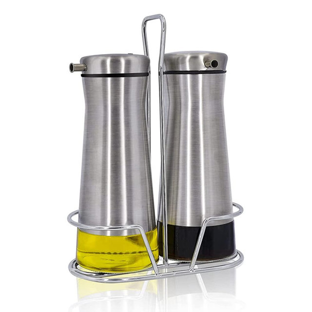 Oil And Vinegar Dispenser Set with Caddy - 2 Pack Oil Dispenser Bottle for Kitchen with Drip Free by Aelga - Kitchen Decor and Accessories for Home Restaurants Weddings