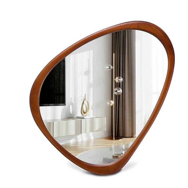 CFYLO Irregular Mirror, Wood Wall Frame Mirror, Asymmetrical Decorative Wall Wooden Mirror for Living Room Bedroom Entryway Bathroom Home Decor,22.5 x 17.5 Inches