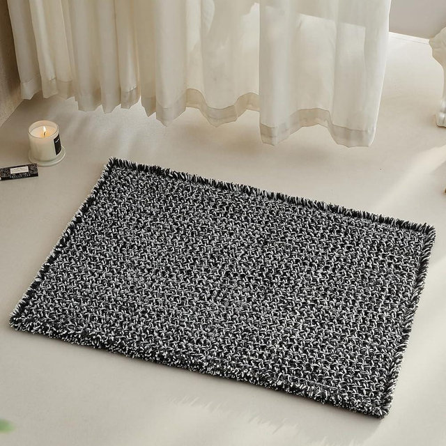 TYUU Black and White Bathroom Rugs, Waffle Bath Mat Non Slip Washable Super Absorbent Quick Dry Boho Farmhouse Bathroom Decor, 30"x20" Black and White