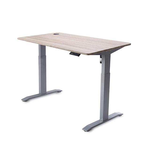 UNICOO - Electric Height Adjustable Standing Desk, Electric Standing Workstation Home Office Sit Stand Up Desk with 4 Pre-Set Memory Led Display Controller (Grey Frame/Grey Oak Top - Electric)