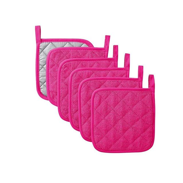 100% Kitchen Pot Holders Set Heat Resistant Pure Cotton Potholders Kit Trivets Large Coasters Hot Pads Terry Pot Holders for Everyday Cooking and Baking by 7 x 7 Inch Set of 6 Pink