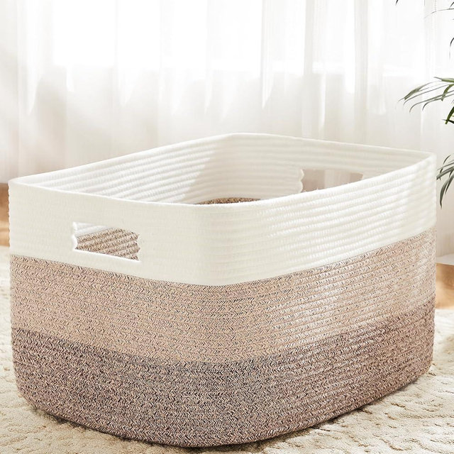 Artfeel Blanket Basket,Rectangle Woven Baskets for Storage,30L Laundry Basket for Decorative Nursery Blanket,Toys,Dirty Clothes and Magazine in Shelves,Baby Room,and Living Room