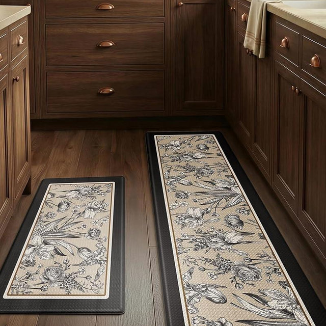 LUMI Anti-Fatigue Kitchen Floor Mats Set of 2,Cushioned Comfort Standing Rug Waterproof 2PCS, Non-Slip Ergonomic Foam Runner for Sink, Laundry, Office & Home,17x29+17x59,
