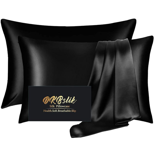 Silk Pillowcase 2 Pack, Natural Mulberry Silk Pillow Case, Anti Acne Silk Pillowcase for Hair and Skin, King Size Silk Satin Pillowcase Set of 2 with Hidden Zipper, Gifts for Women Men, Black