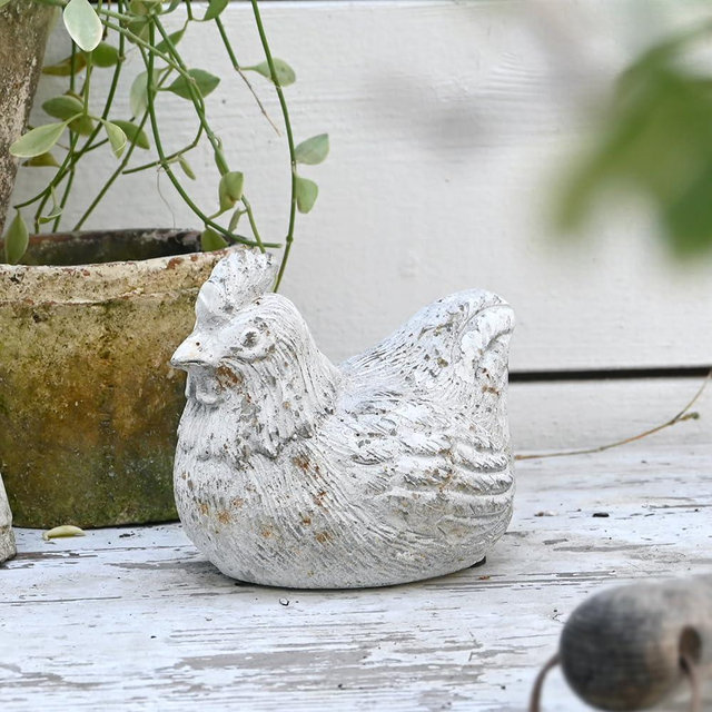 Chadechimo Chicken Figurine Chicken Kitchen Decor Cement Hen Figurine Rustic Hen Garden Statues Figurines Artwork for Outdoor, Backyard, Patio and Home Kitchen Decoration(White)