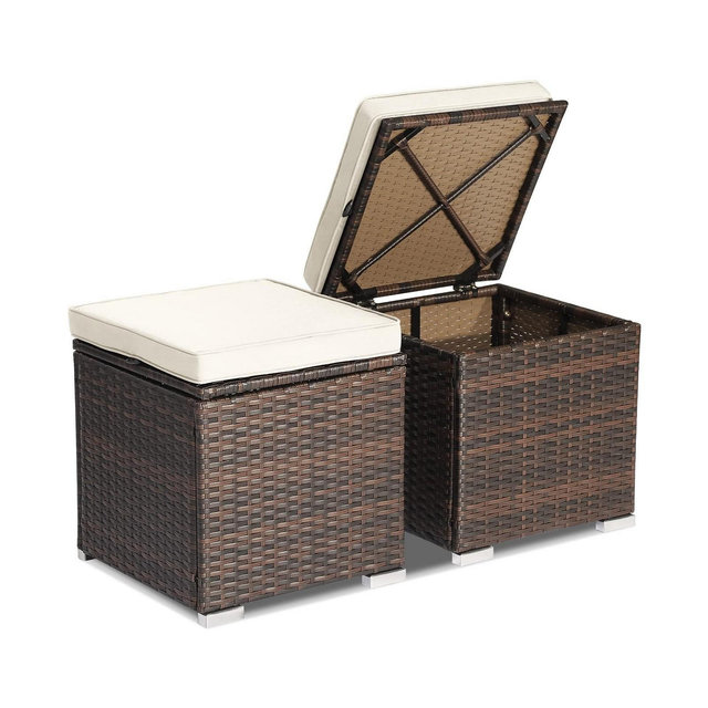 2 Pieces Patio Ottoman with Hidden Storage Space