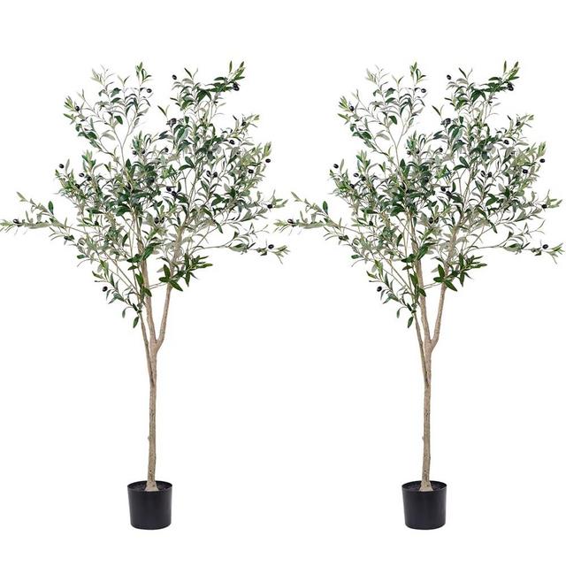 Hobyhoon 2PCS Artificial Olive Trees Silk Trees Faux Olive 6ft Tall Tree in Potted Oliver Branch Leaves and Fruits for Modern Home Decor Indoor