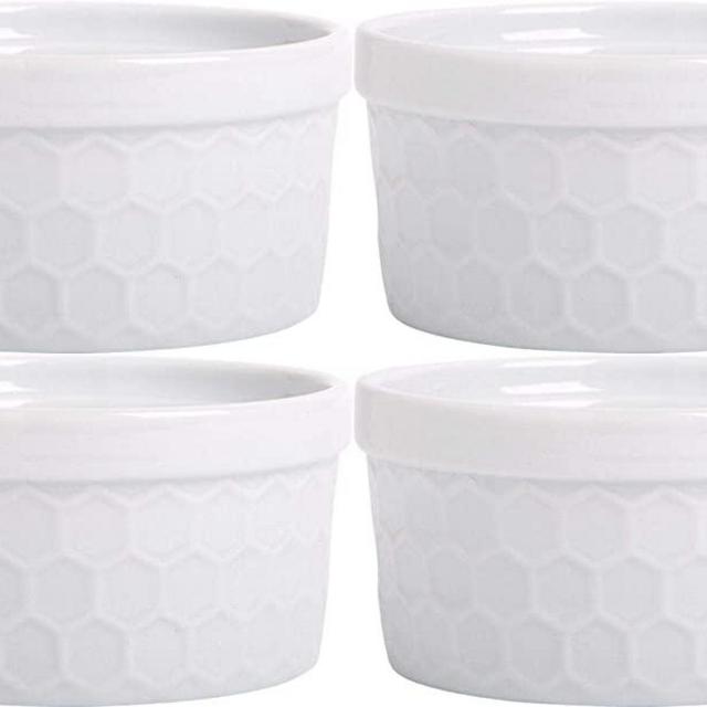 Palais Dinnerware Ramekins Collection Porcelain Soufle Dishes (8 Oz - Set of 4, White - Honeycomb Finish)