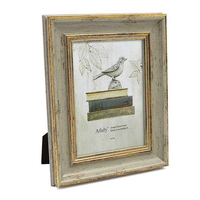 Afuly 5x7 Picture Frame Vintage Photo Frames Antique Green and Gold Real Glass Solid Wood Tabletop Display Wall Mount Unique Gifts for Christmas Halloween