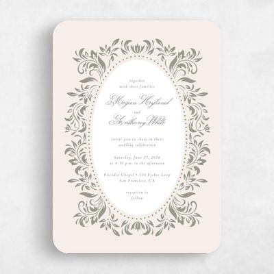 Green Rounded Wedding Invitation - Palais Portrait