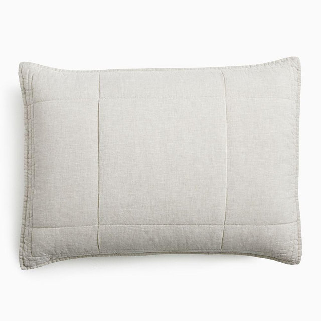 European Linen Box Stitch Standard Sham, Natural Flax