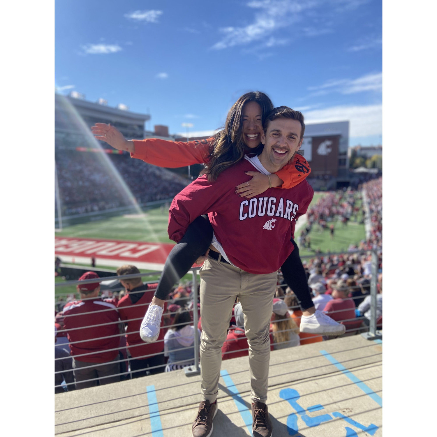 Kayla's first trip to Pullman. Start of their annual tradition watching their schools battle it out on the gridiron - Martin Stadium, Pullman, WA