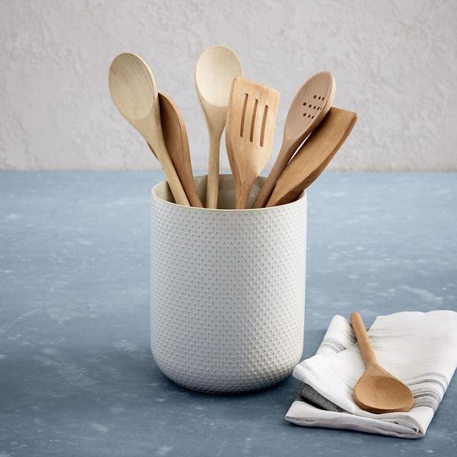 Textured Utensil Holder, White Dots